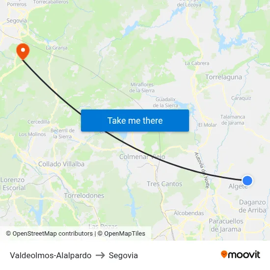 Valdeolmos-Alalpardo to Segovia map