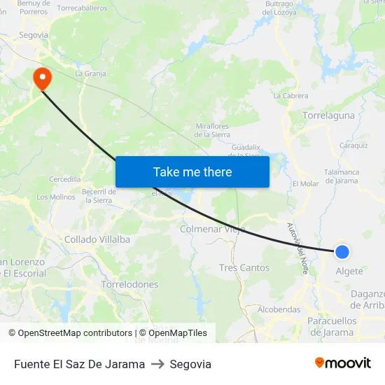 Fuente El Saz De Jarama to Segovia map