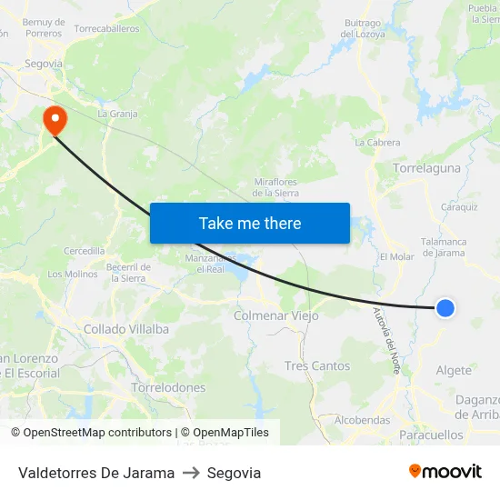 Valdetorres De Jarama to Segovia map
