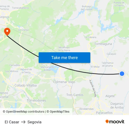 El Casar to Segovia map