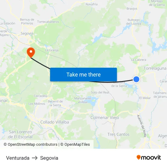 Venturada to Segovia map