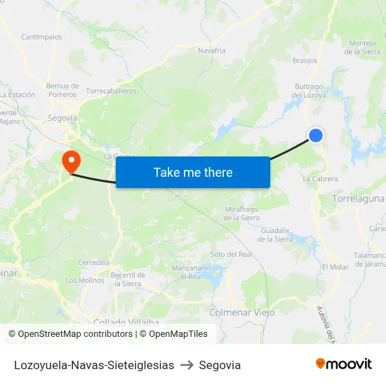 Lozoyuela-Navas-Sieteiglesias to Segovia map