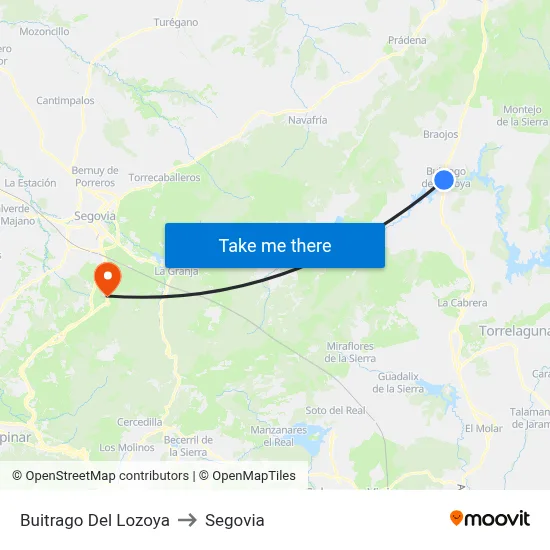 Buitrago Del Lozoya to Segovia map