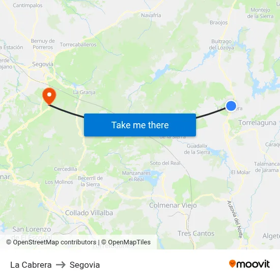 La Cabrera to Segovia map