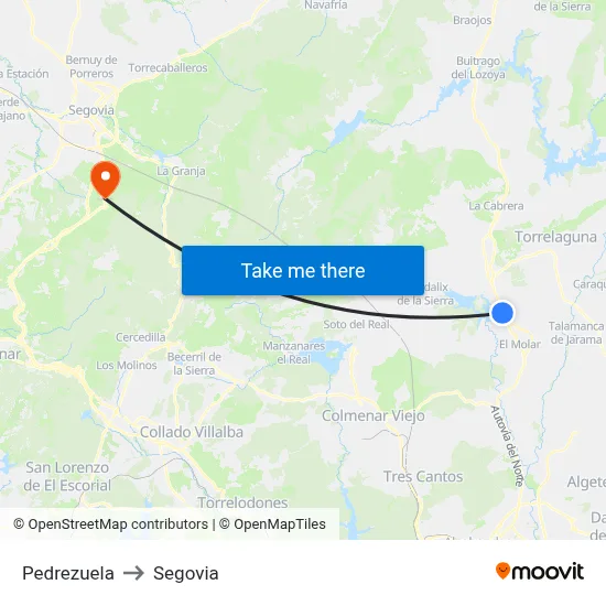 Pedrezuela to Segovia map