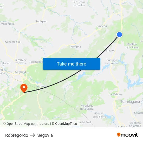 Robregordo to Segovia map