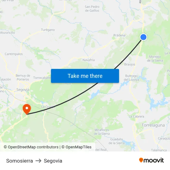 Somosierra to Segovia map