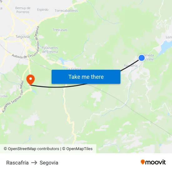 Rascafría to Segovia map