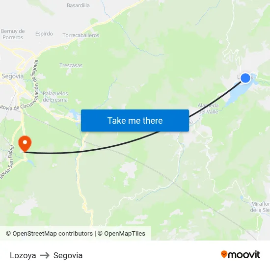 Lozoya to Segovia map