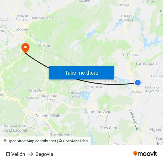 El Vellón to Segovia map
