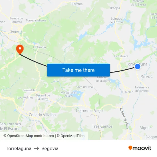 Torrelaguna to Segovia map