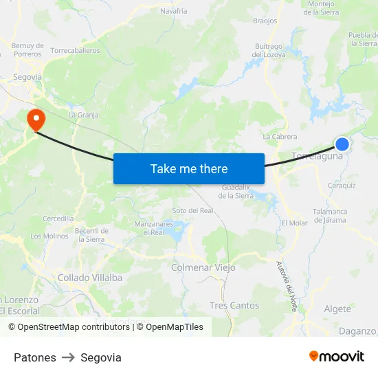 Patones to Segovia map