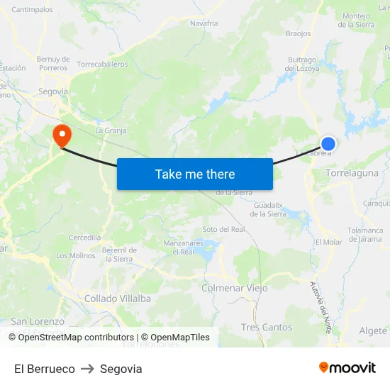 El Berrueco to Segovia map