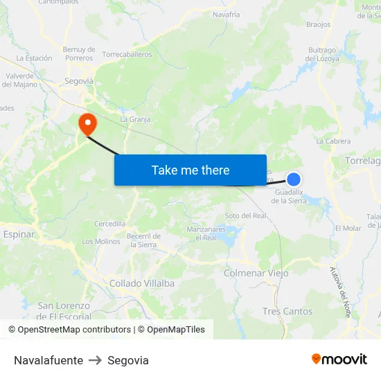 Navalafuente to Segovia map