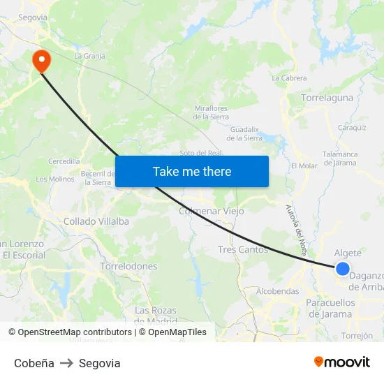 Cobeña to Segovia map