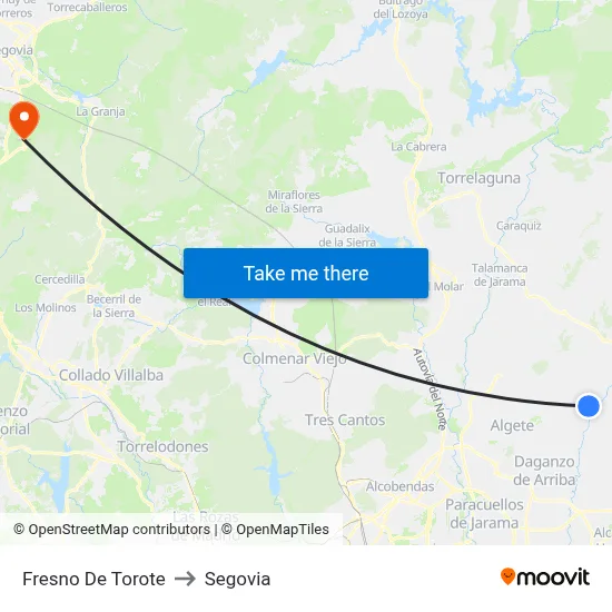 Fresno De Torote to Segovia map