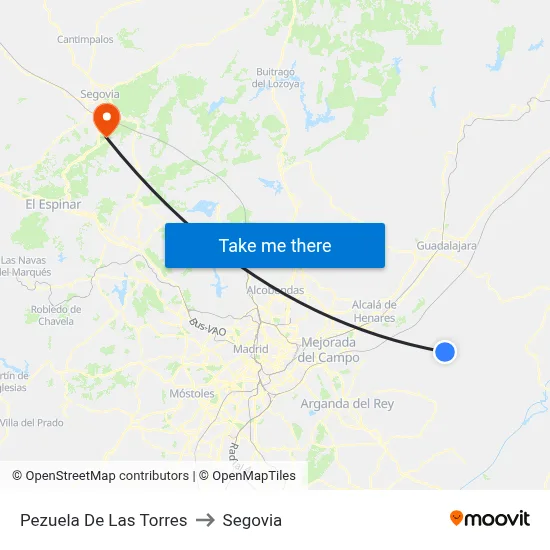 Pezuela De Las Torres to Segovia map
