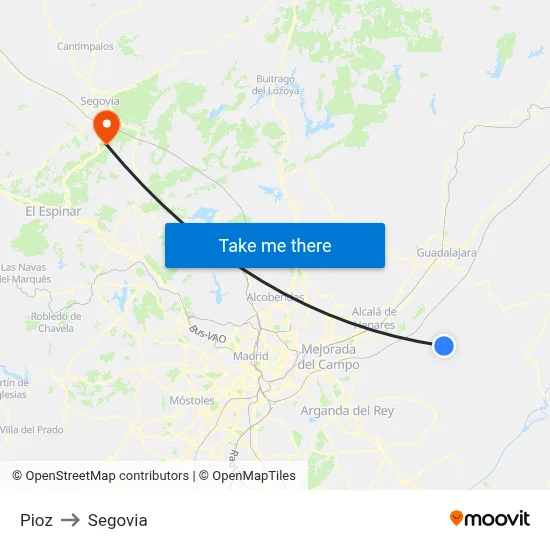 Pioz to Segovia map