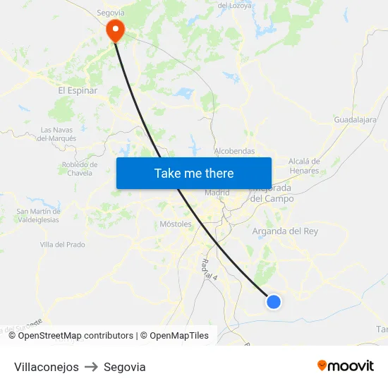 Villaconejos to Segovia map