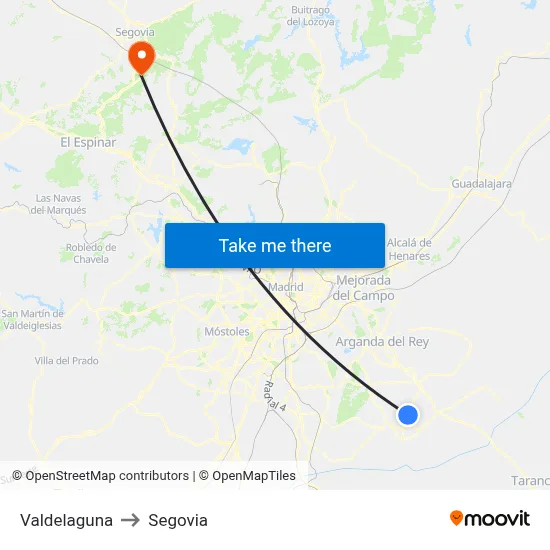 Valdelaguna to Segovia map