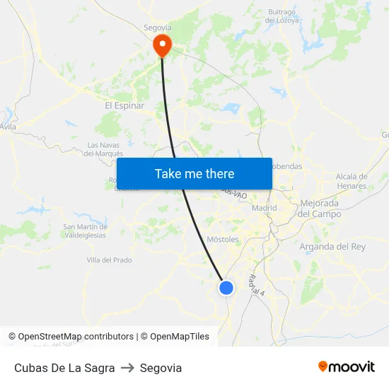 Cubas De La Sagra to Segovia map
