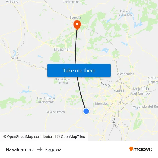 Navalcarnero to Segovia map