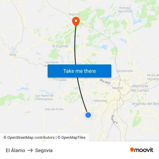 El Álamo to Segovia map