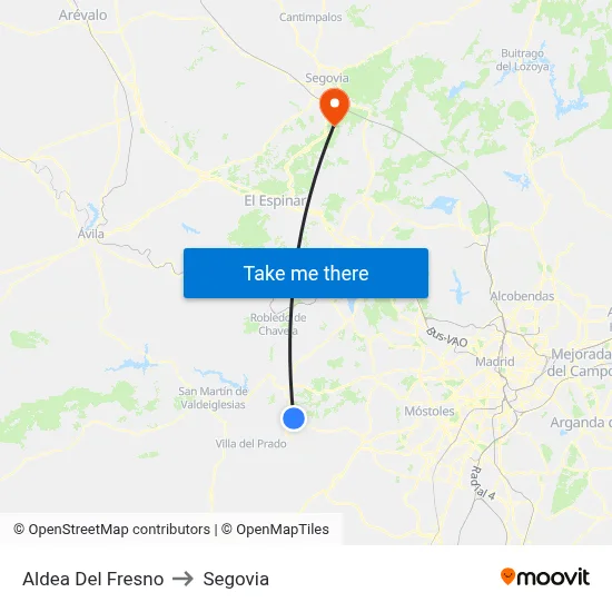 Aldea Del Fresno to Segovia map