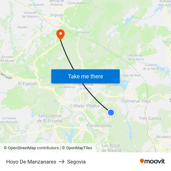 Hoyo De Manzanares to Segovia map