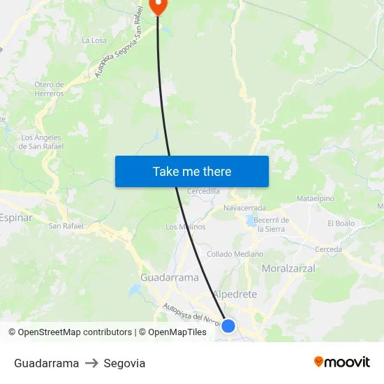 Guadarrama to Segovia map