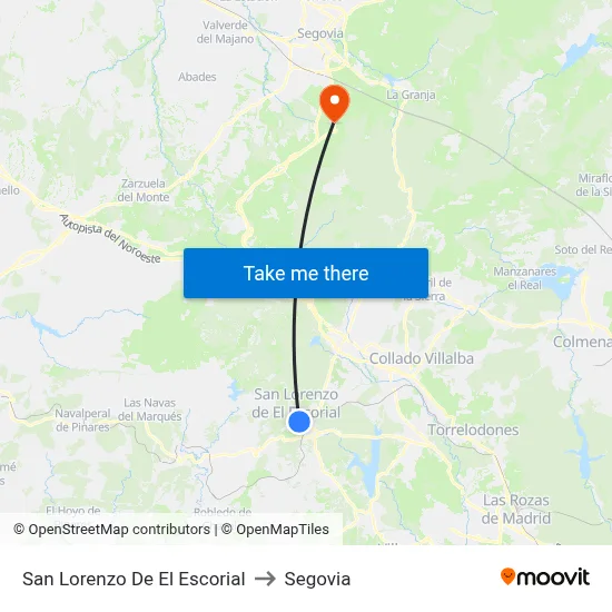 San Lorenzo De El Escorial to Segovia map