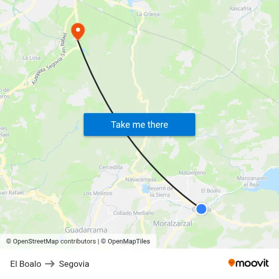 El Boalo to Segovia map