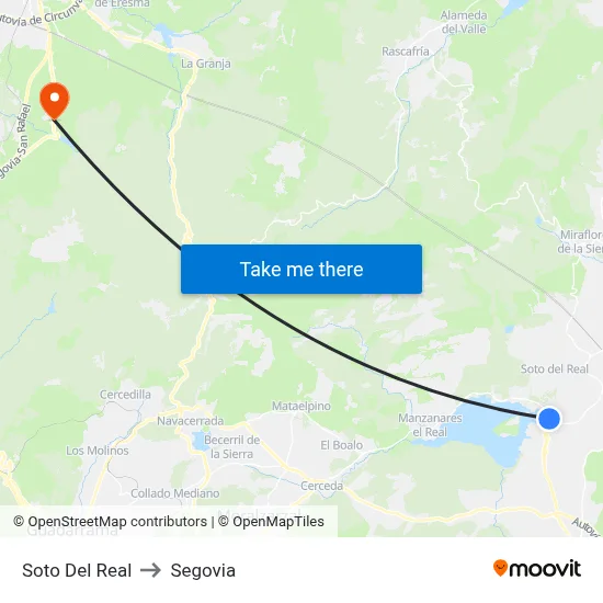 Soto Del Real to Segovia map