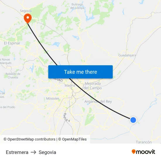 Estremera to Segovia map