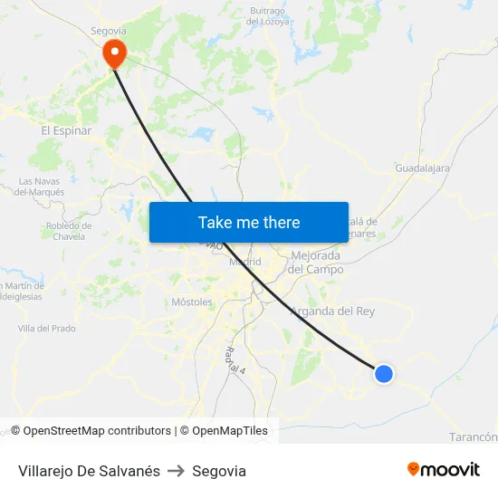 Villarejo De Salvanés to Segovia map