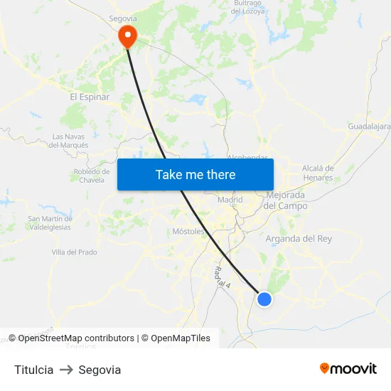 Titulcia to Segovia map
