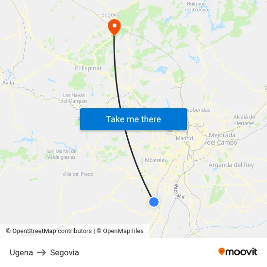 Ugena to Segovia map