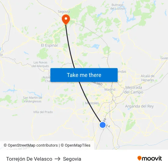 Torrejón De Velasco to Segovia map