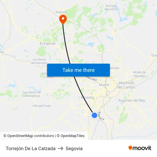 Torrejón De La Calzada to Segovia map