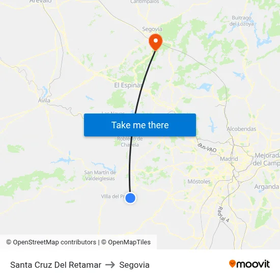 Santa Cruz Del Retamar to Segovia map
