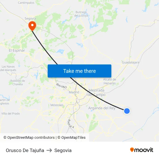 Orusco De Tajuña to Segovia map