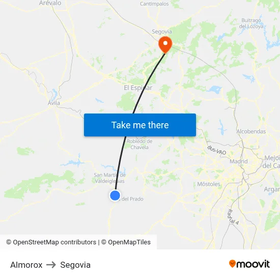 Almorox to Segovia map
