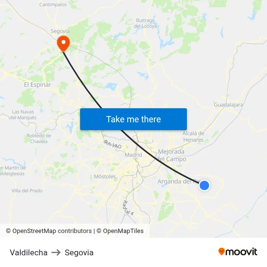 Valdilecha to Segovia map