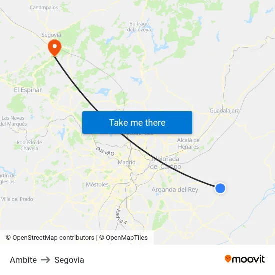 Ambite to Segovia map