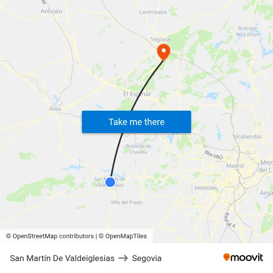 San Martín De Valdeiglesias to Segovia map