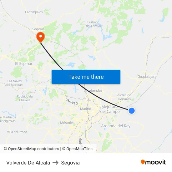 Valverde De Alcalá to Segovia map