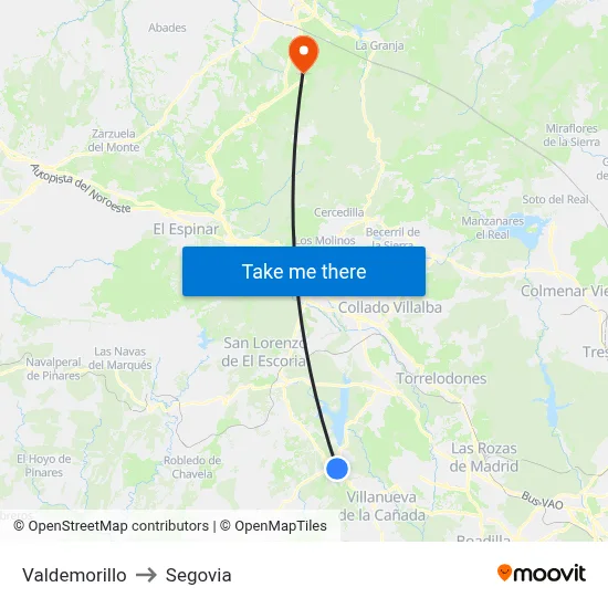 Valdemorillo to Segovia map