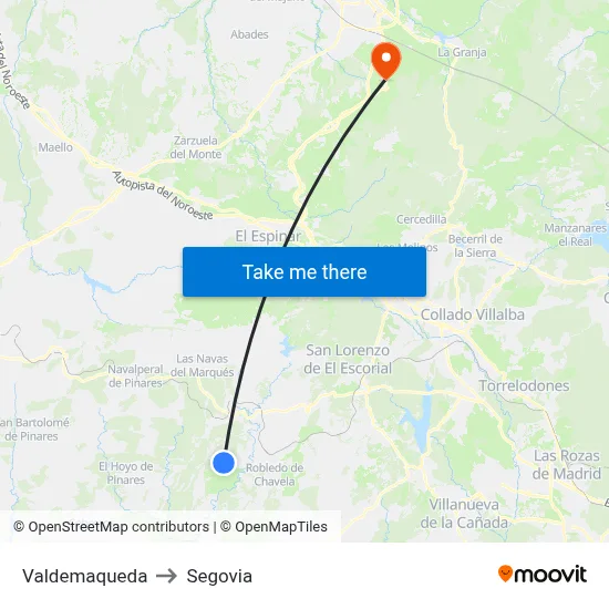 Valdemaqueda to Segovia map