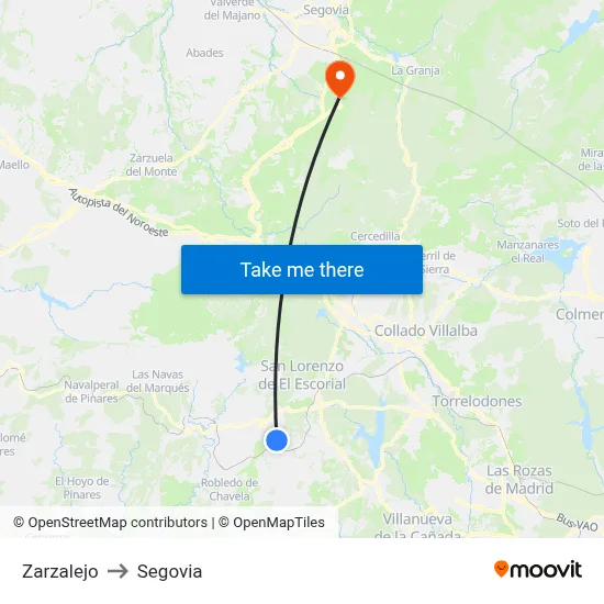 Zarzalejo to Segovia map