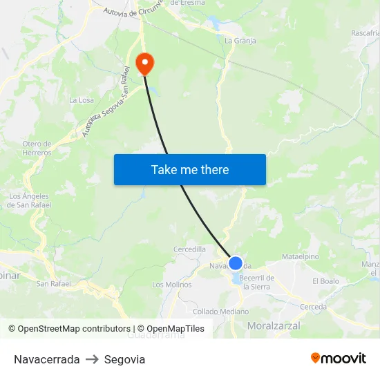 Navacerrada to Segovia map
